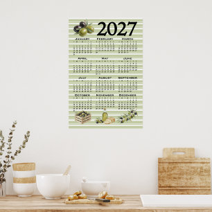 Poster Calendário 2027, Azeitonas Mediterrâneas, Listras