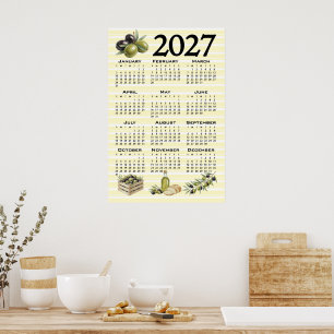 Poster Calendário 2027, Azeitonas Mediterrâneas Listras A