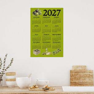 Poster Calendário 2027, Azeitonas Mediterrâneas, Verdes