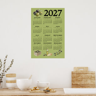 Poster Calendário 2027, Azeitonas Mediterrâneas, Verdes