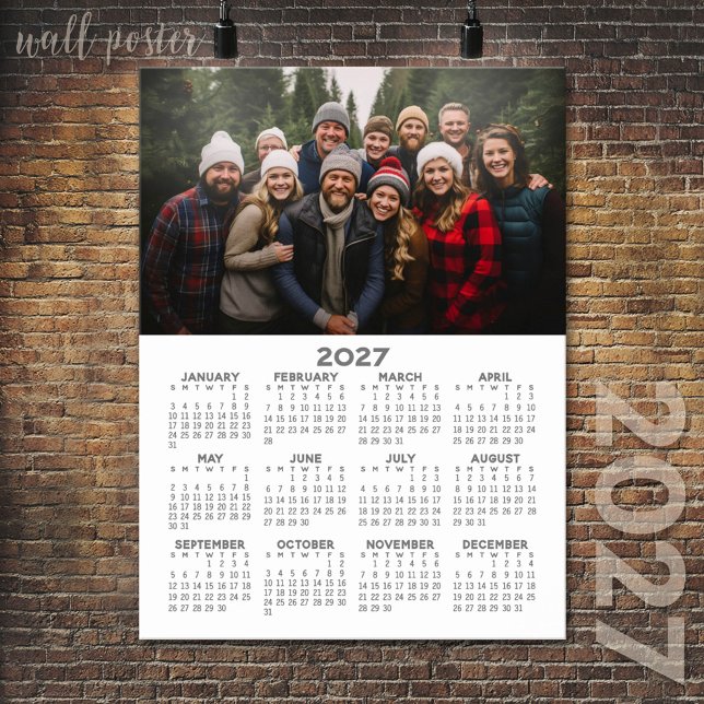 Poster Calendário 2027 com Foto - Vista Anual Completa (2027 Calendar Poster)