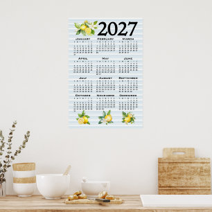 Poster Calendário 2027 Estilo Italiano Limões Listras Azu