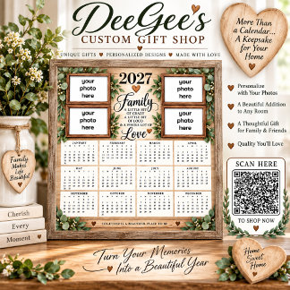 Poster Calendário 2027 Família Citação Rustic Farmhouse