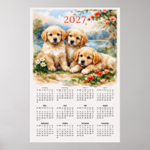 Calendário 2027 - Filhotes de Retriever Dourado Fo