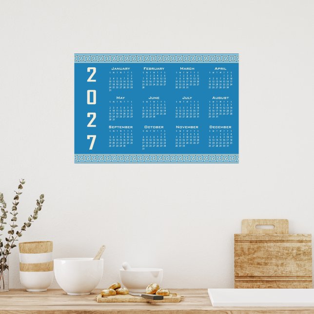 Poster Calendário 2027, Fretwork Grego, Cosmic Latte em A (Cozinha)