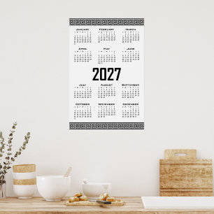 Poster Calendário 2027, Fretwork Grego, Preto no Branco
