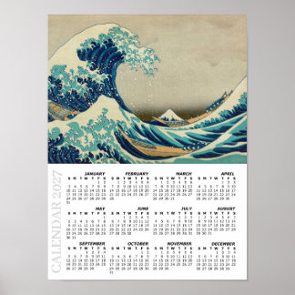 Poster Calendário 2027, Grande, Grande Onda de Kanagawa