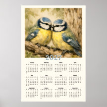 Calendário 2027 - Ilustração de Lindos Pássaros Az