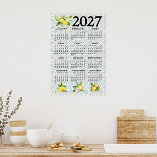 Poster Calendário 2027 Limões Azulejos Italianos Mediterr