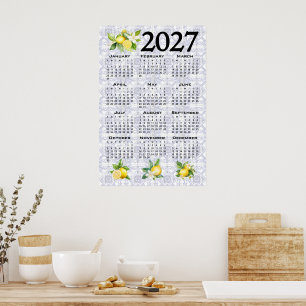 Poster Calendário 2027 Limões Italianos Azulejos Mediterr