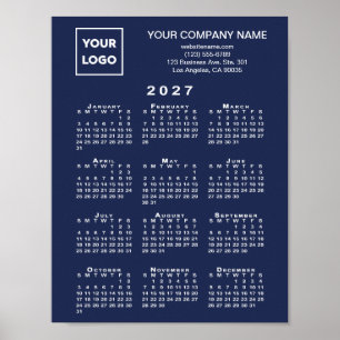 Poster Calendário 2027 Logotipo Texto Azul Marinho Negóci