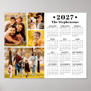 Poster Calendário 2027 para Colagem de 4 Fotos Personaliz