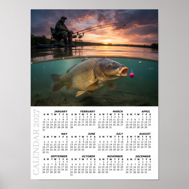 Poster Calendário 2027, Pesca, Carpa / Peixe (Frente)