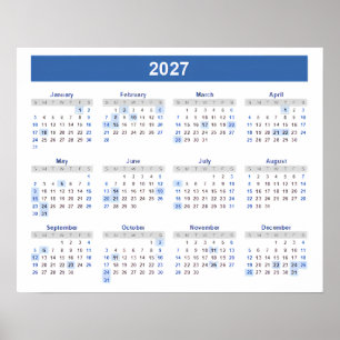Poster Calendário 2027 Por Mês Parede Escritório Escola C