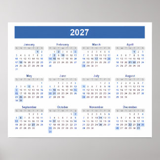 Poster Calendário 2027 Por Mês Parede Escritório Escola C
