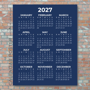 Poster Calendário 2027 Simples Elegante Parede Azul Marin