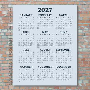 Poster Calendário 2027 Simples Moderno Azul Empolado Pare