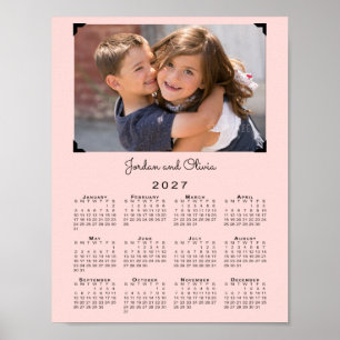 Poster Calendário 2027 Sua Foto e Nome Rosa