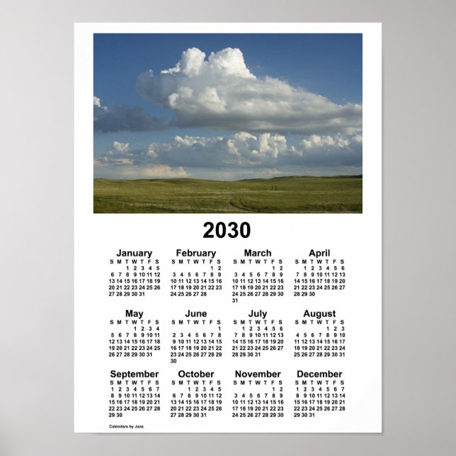 Poster Calendário 2030 de Sandhills no Nebraska por Janz  (Frente)