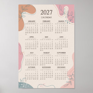 Poster Calendário Abstrato de Forma Boho Estético Bege 20