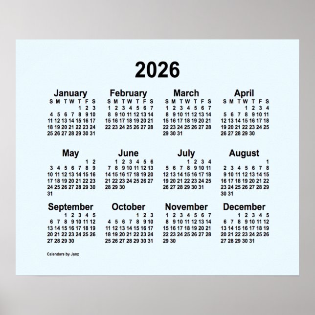 Poster Calendário Alice Blue 2026 por Janz Print (Frente)