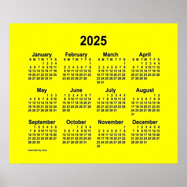 Poster Calendário Amarelo 2025 por Janz Print (Frente)