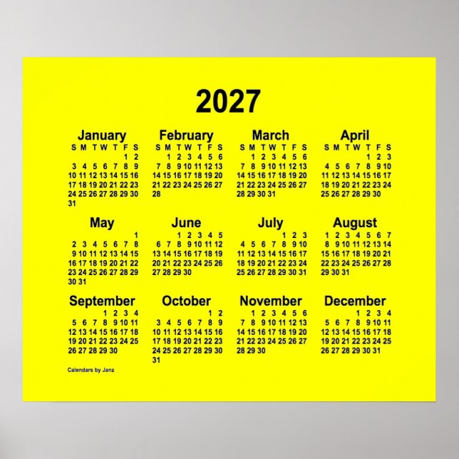 Poster Calendário Amarelo 2027 por Janz Print (Frente)
