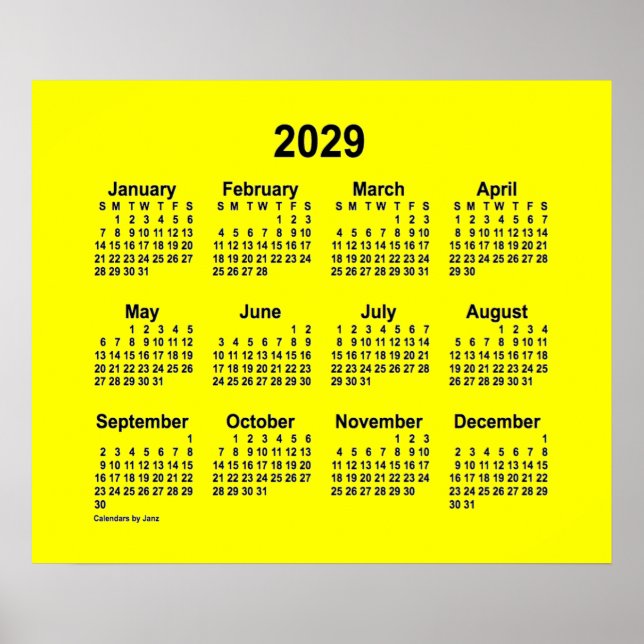 Poster Calendário Amarelo 2029 por Janz Print (Frente)