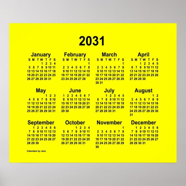 Poster Calendário Amarelo 2031 por Janz Print (Frente)