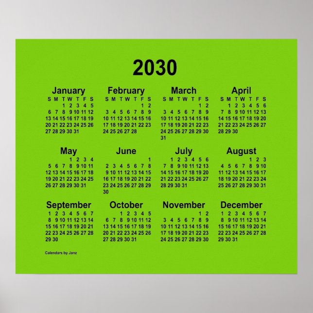 Poster Calendário Amarelo Verde 2030 por Janz Print (Frente)