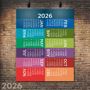 Poster Calendário - Ano Inteiro com meses coloridos e div