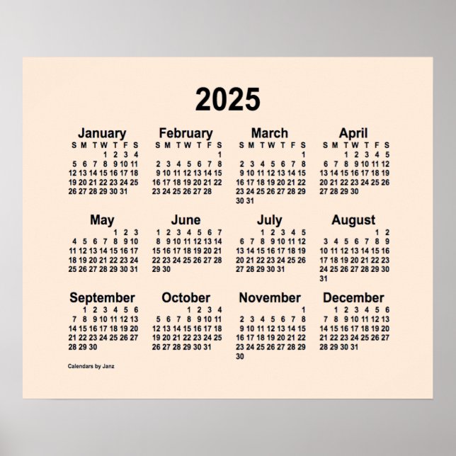 Poster Calendário Antigo Branco 2025 da Janz Print (Frente)
