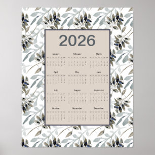 Poster Calendário Anual 2026 Folhas Botânicas