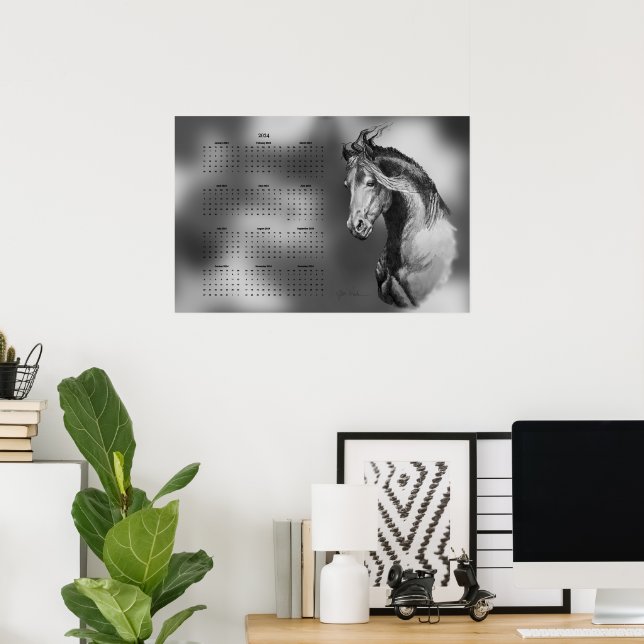 Poster Calendário Anual Cavalo Garanhão Bonito (Escritório em casa)