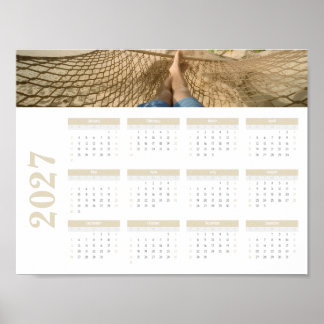 Poster Calendário Anual de 2027 Bege com Foto