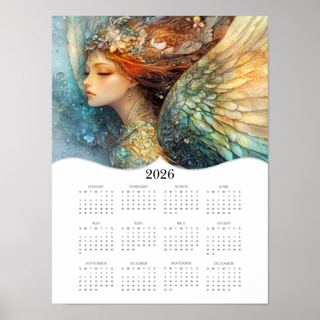 Poster Calendário Anual de Parede de Anjo de 2026 (Frente)