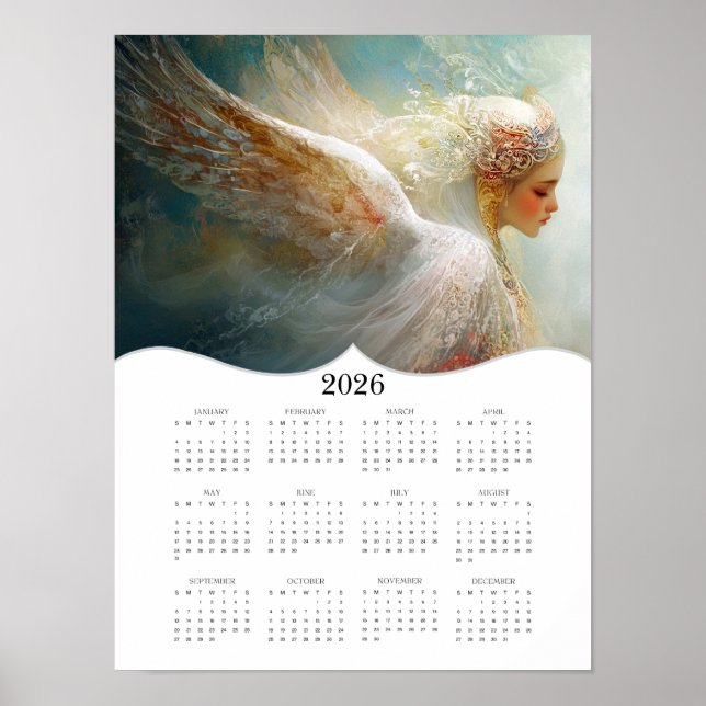 Poster Calendário Anual de Parede do Ano Inteiro de Anjo  (Frente)