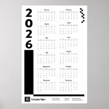 Calendário Anual de Parede em Preto 2026 para Empr