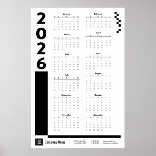 Poster Calendário Anual de Parede em Preto 2026 para Empr