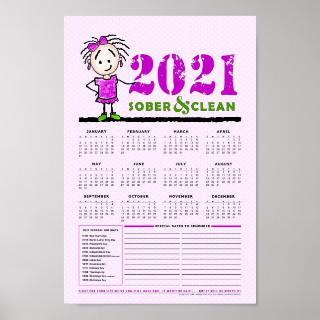 Poster Calendário Anual de Recuperação Sober & Clean 2021 (Frente)