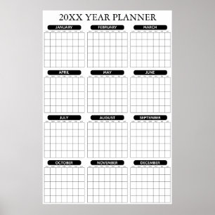Poster Calendário Anual Minimalista de Parede Grande Sem