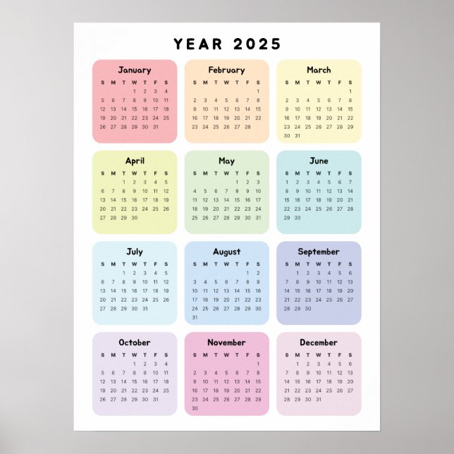 Poster Calendário Anual Minimalista Personalizado (Frente)
