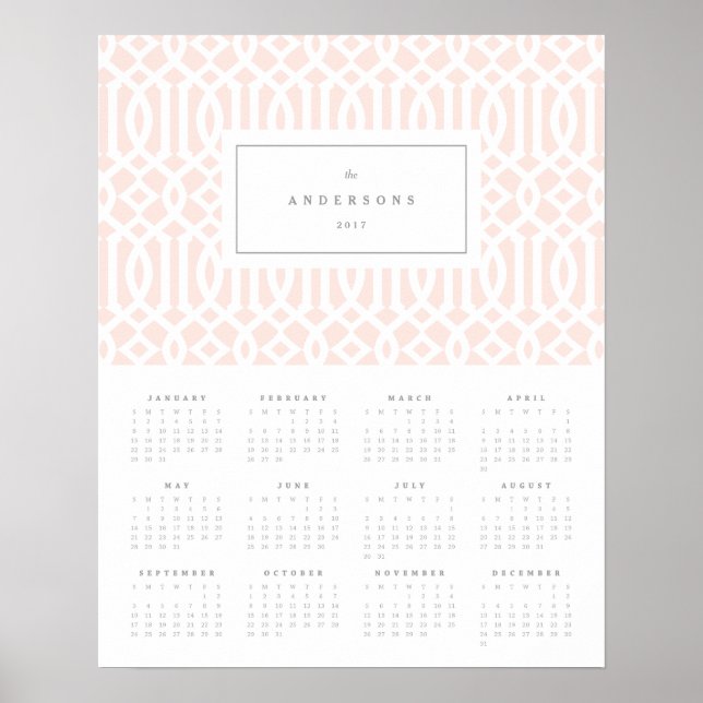 Pôster Calendário Anual Trellis Blush 16x20 2017 (Frente)