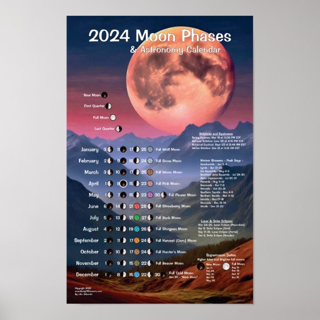 Poster Calendário Astronômico das Fases da Lua 2024 (Frente)