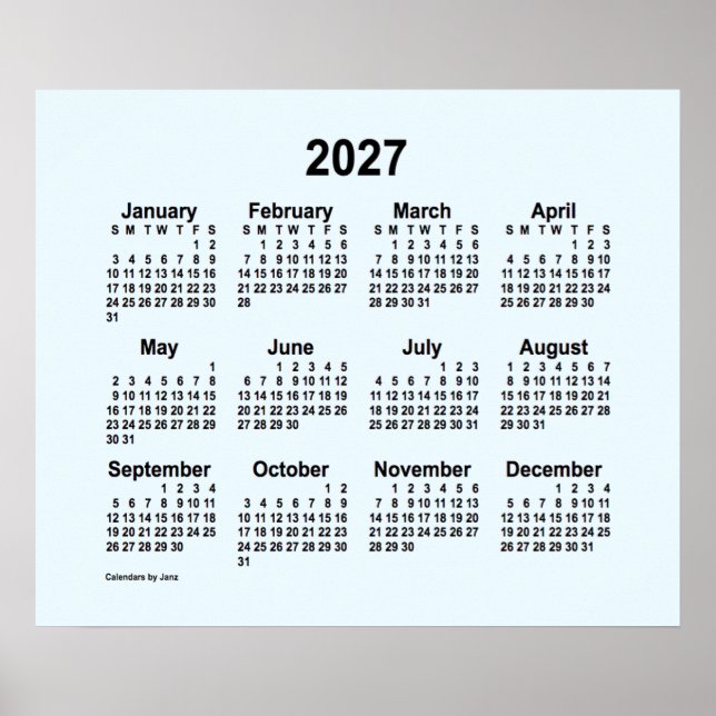 Poster Calendário Azul Alice 2027 por Janz Print (Frente)