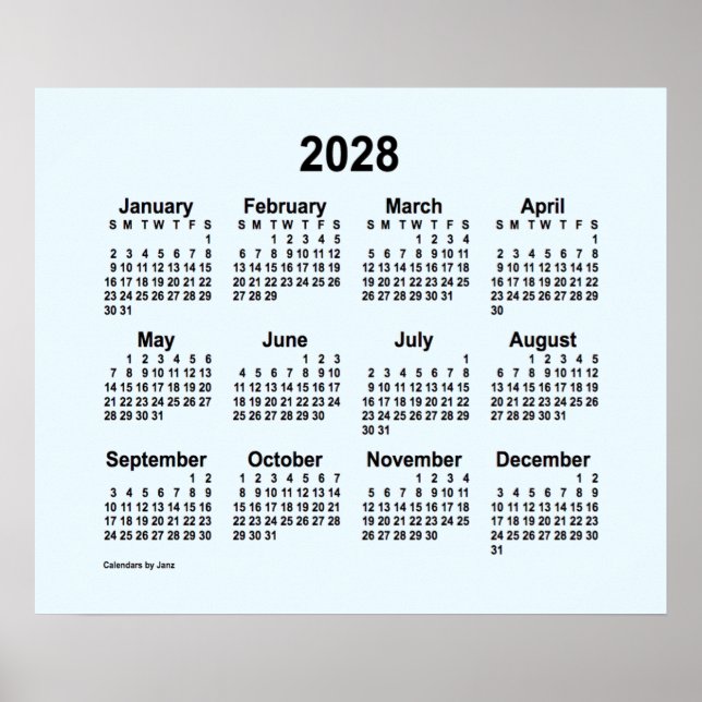 Poster Calendário Azul Alice 2028 por Janz Print (Frente)