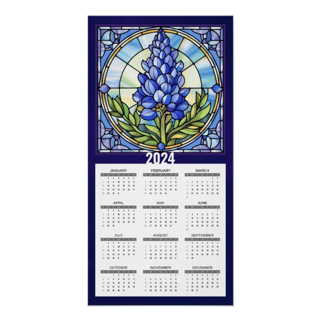 Pôster Calendário Bluebonnet do Texas 2024 (Frente)