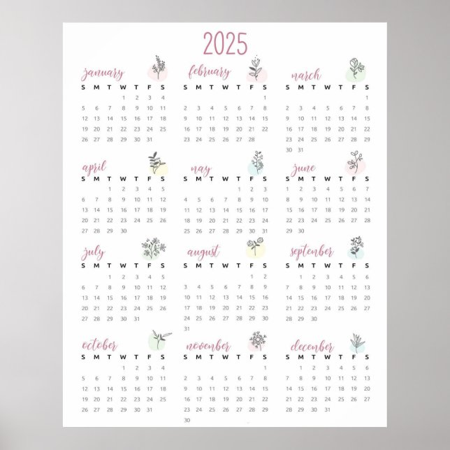 Poster Calendário botânico simples 2025 (Frente)