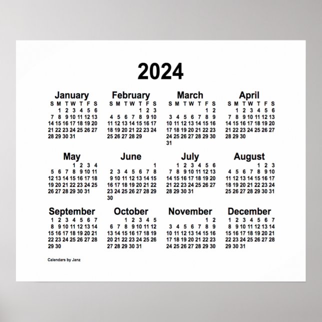 Poster Calendário Branco 2024 por Janz Print (Frente)