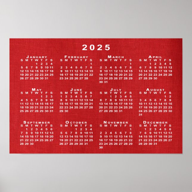 Poster Calendário Branco 2025 sobre Foto Personalizável (Frente)